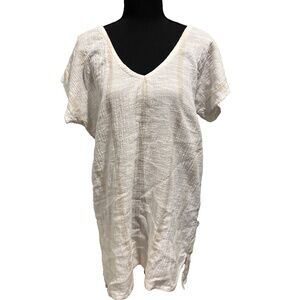 Billabong White Crinkle Gauze V-Neck Tunic Dress | Boho Beach Cover-Up Large